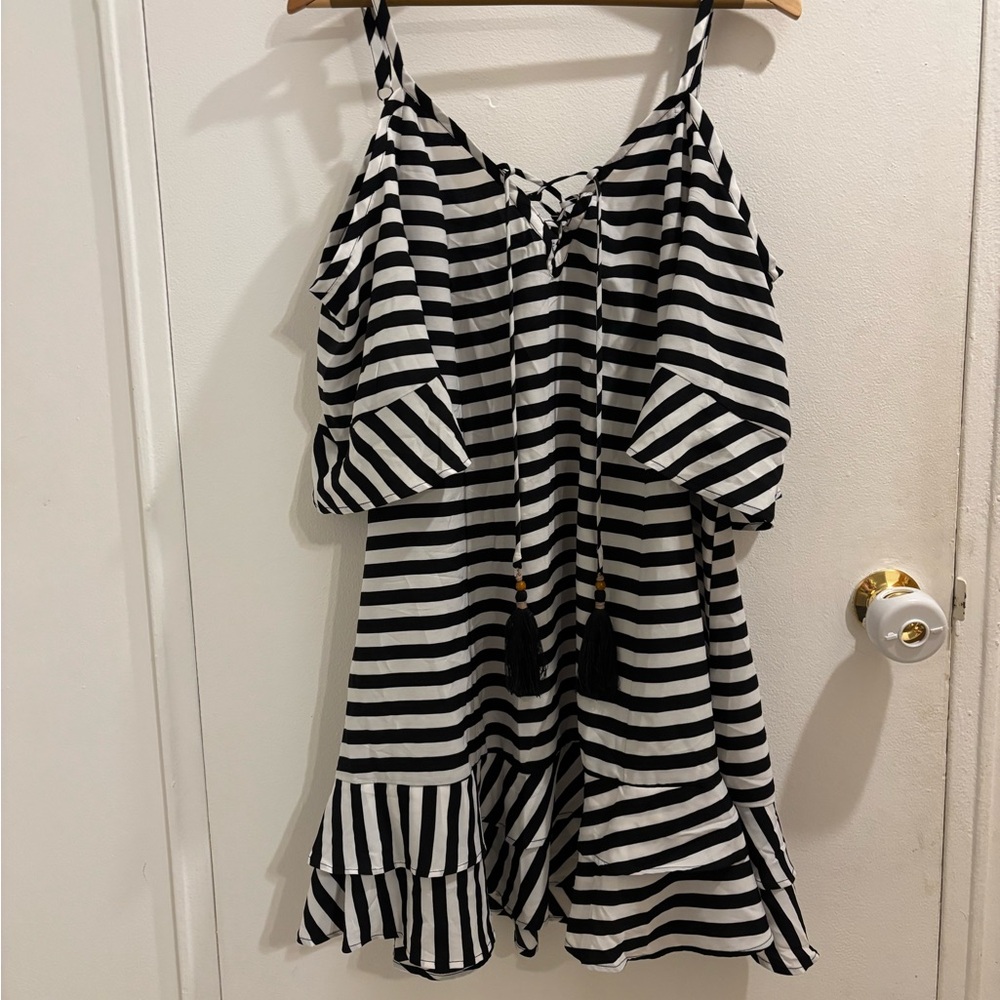 Torrid Black and White Swim Coverup with Ruffled Hem